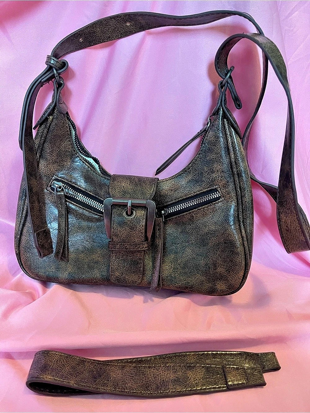 FAUX Leather Brown Shoulder Bag with Adjustable Strap